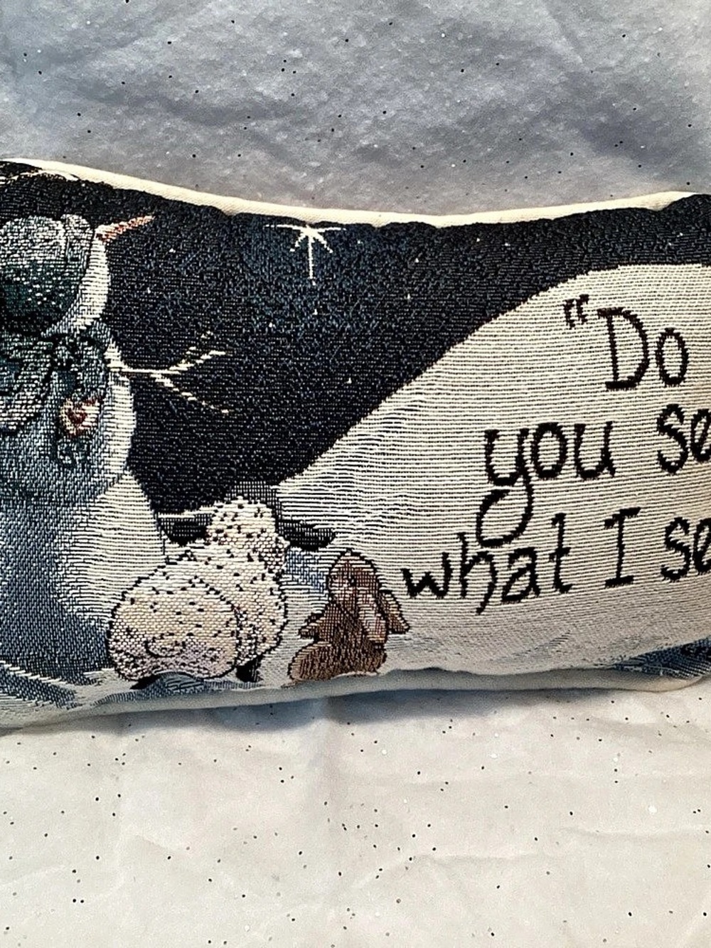Tapestry Christmas Pillow Do You See What I See Holiday Sandi Gore Evens 12x8"